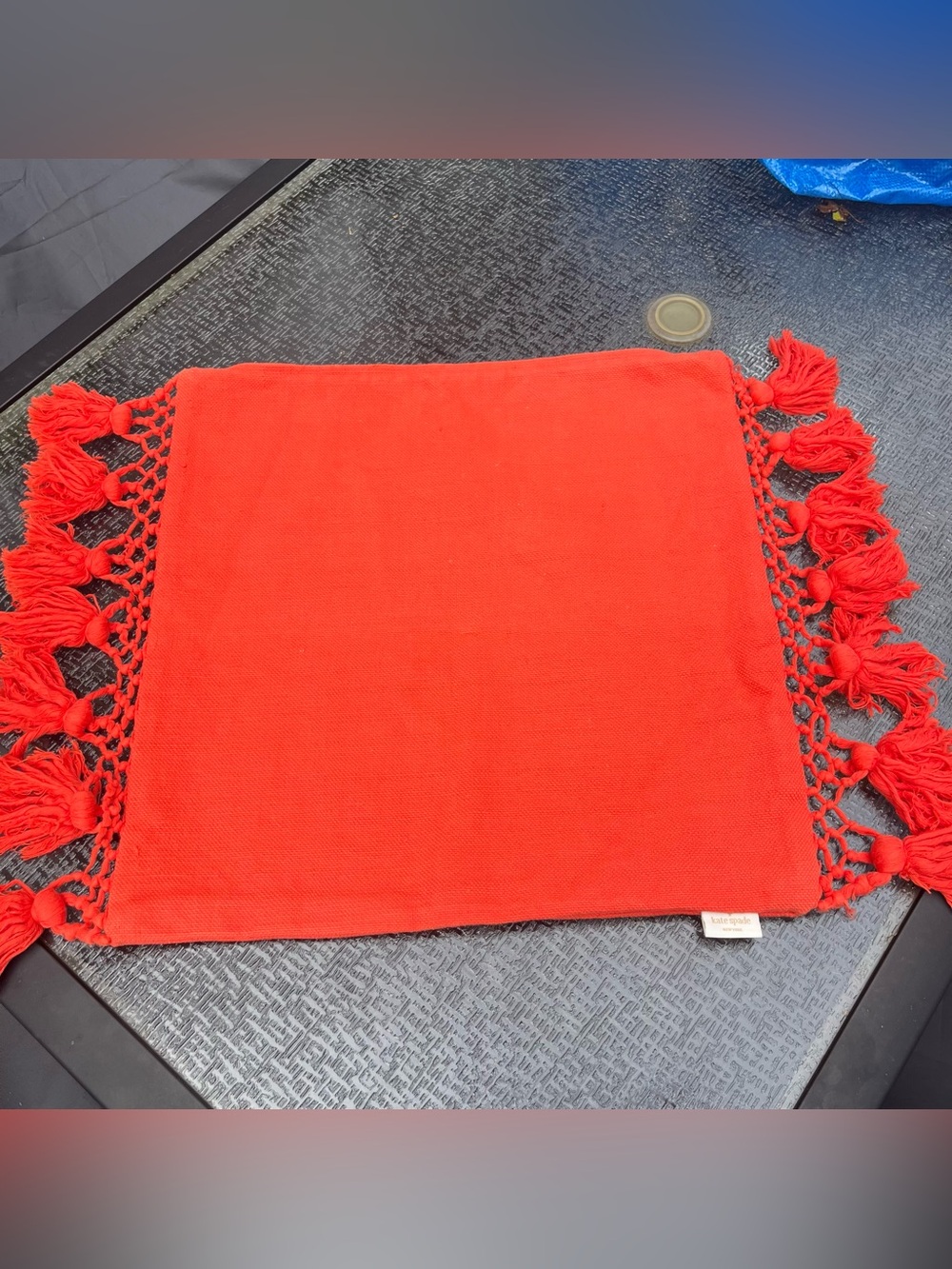 Kate Spade Maraschino Red Orange Tasseled Decorative Pillow Cover 20”x20” Boho